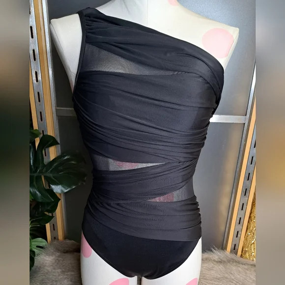 Miraclesuit • Black Sexy Ruched Slimming One Shoulder One Piece Swimsuit Summer